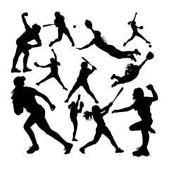 Softball athlete silhouettes. Good use for symbol, logo, mascot, icon, sign, or any design you want. - obrazy, fototapety, plakaty
