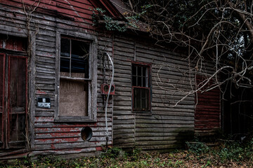 Spooky creepy house no trespassing sign