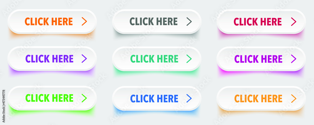 Leinwandbilder Click here button with arrow pointer clicking icon. Click here vector web button. Web button with action of arrow pointer. Click here, UI button concept. Vector illustration