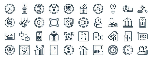 Fototapeta na wymiar set of 40 flat economyandfinance web icons in line style such as cash hine, currency circulate, crypto hash rate, peer to peer, banking, auction hammer, donation icons for report, presentation,
