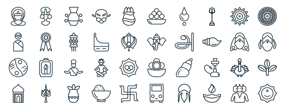 set of 40 flat india web icons in line style such as , sarnaism, indra, mandala, indian sweets icons for report, presentation, diagram, web