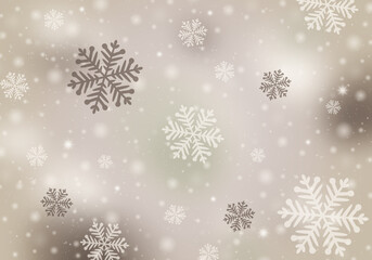Shiny golden winter background with christmas lights and snowflakes.