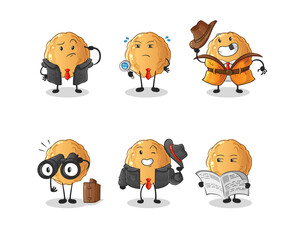meatball detective group character. cartoon mascot vector
