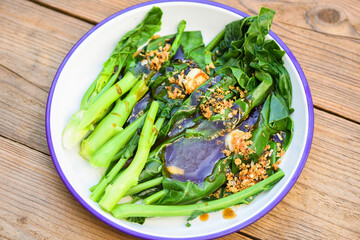 Chinese Kale in Oyster Sauce, Fresh vegetable Kale fried and garlic with oyster sauce Asian Thai food