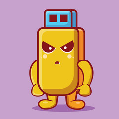 cute flashdisk character mascot with angry gesture isolated cartoon in flat style