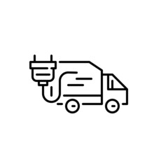 Green energy electric fueled truck. Pixel perfect, editable stroke icon