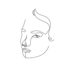 One line woman portrait. Hand drawn abstract face.  Minimal art. Trendy style. 