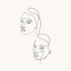 Line faces women. Beautiful abstract female silhouette. Minimalism and simple. Hand drawn art. 