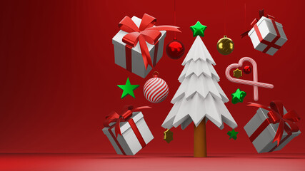 3D snow Christmas tree decoration background