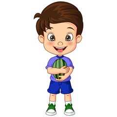 Cartoon little boy holding a watermelon