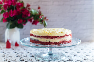 Red velvet cake, cake from red butter sponge cakes with cream cheese frosting,