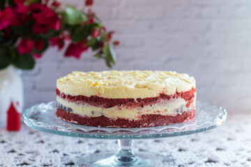 Red velvet cake, cake from red butter sponge cakes with cream cheese frosting,