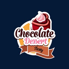 Chocolate dessert icon of cake or cream pie, sweets and food pastry, vector. Chocolate cocoa cake with molten caramel fondant, bakery or cafeteria pastry shop sign with sweet tiramisu or brownie