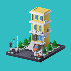 3d Isometric buildings render