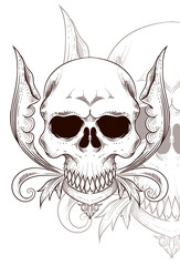 Human skull with flower vector illustration