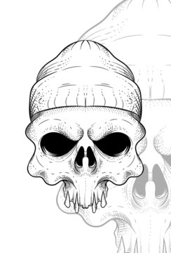 Human skull with beanie vector illustration