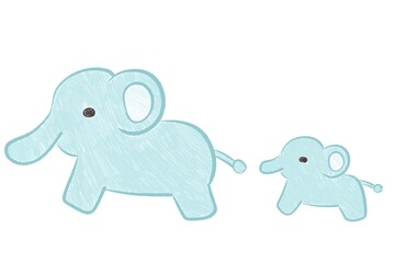 アナログ風の手書きゾウの親子