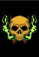 Skull human with smoke and flower vector illustration