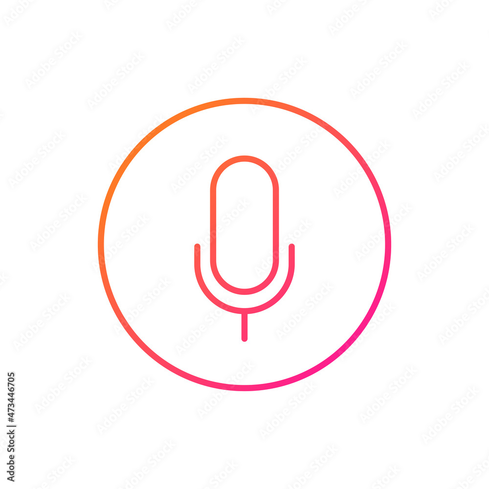Poster Microphone thin line icon, voice assistant and control sign isolated. Vector hi tech ai artificial intelligence speech recognition technology. Music and speech activation, sound on or off symbol
