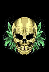 Skull with leaf vector illustration