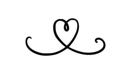 Squiggle and swirl line with a heart. Hand drawn calligraphic swirl. Vector illustration in doodle style