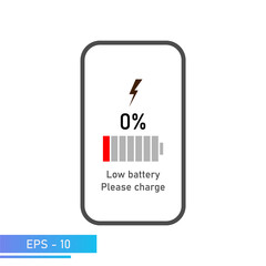 The smartphone battery is completely discharged. The smartphone asks to charge the device. Vector illustration.