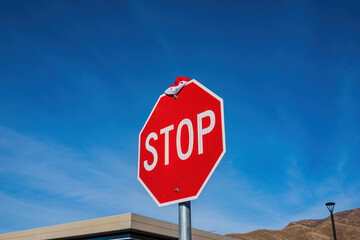 Stop sign with christmas decoration