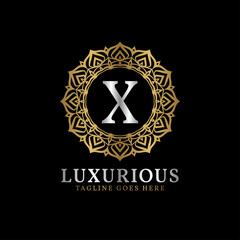 letter X luxurious decorative flower mandala art initials vector logo design for wedding, spa, hotel, beauty care