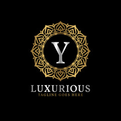 letter Y luxurious decorative flower mandala art initials vector logo design for wedding, spa, hotel, beauty care