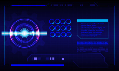 Obraz premium Futuristic abstract technology background. Icon symbol circuit. Vector and illustration. Sci-fi futuristic HUD lock dashboard display virtual reality technology screen background.