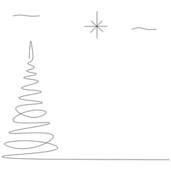 Christmas background with tree one line drawing, vector illustration	