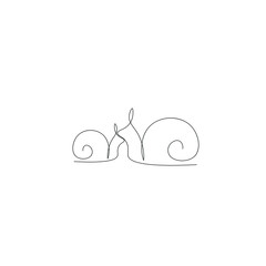 Fototapeta premium One line drawing snail animal silhouette icon or logo isolated on the white background. Print for clothes. Vector illustration