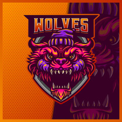 Wolf Fox Jackal mascot esport logo design illustrations vector template, Blue Fox logo for team game streamer banner, full color cartoon style
