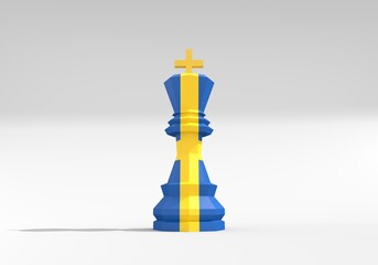Piece of chess. The king low poly model decorated by flag of Sweden