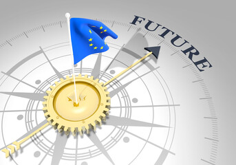 Global business concept. Waved flag of European Union