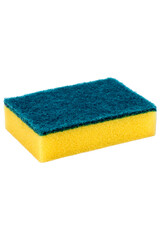 Yellow sponge for washing dishes on a white background. Isolated image