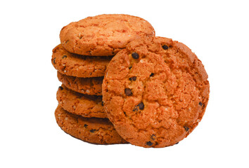sweet homemade cookies with chocolate chips isolated on a white background, sweets and treats for the holiday.
