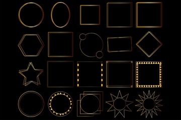 Set of different vintage frame ornament. black outline frame. golden, white, black outline frame