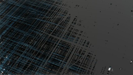 3d rendering metallic illustration background. Digital sketch on colorful wall. Abstract fractal background with various color lines and strips. Microchip, cyber futuristic, data center.