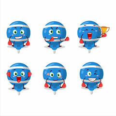 A sporty blue lolipop wrapped boxing athlete cartoon mascot design