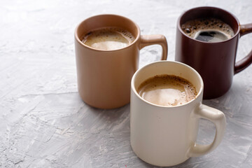 three mugs of coffee on the table with copyscape