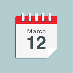Icon day date 12 March, template calendar page