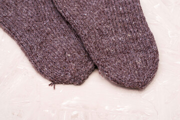 warm winter knitted wool socks handmade close-up