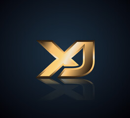 Modern Initial logo 2 letters Gold simple in Dark Background with Shadow Reflection XJ
