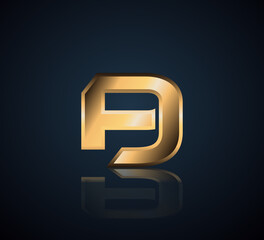 Modern Initial logo 2 letters Gold simple in Dark Background with Shadow Reflection PJ