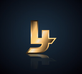Obraz premium Modern Initial logo 2 letters Gold simple in Dark Background with Shadow Reflection LJ