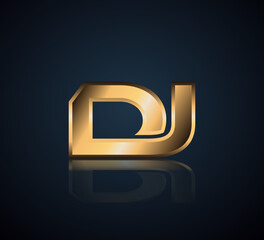 Modern Initial logo 2 letters Gold simple in Dark Background with Shadow Reflection DJ