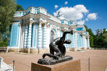Statue of a gladiator near the pavilion of the Grotto Catherine Park Tsarskoe Selo in summer...