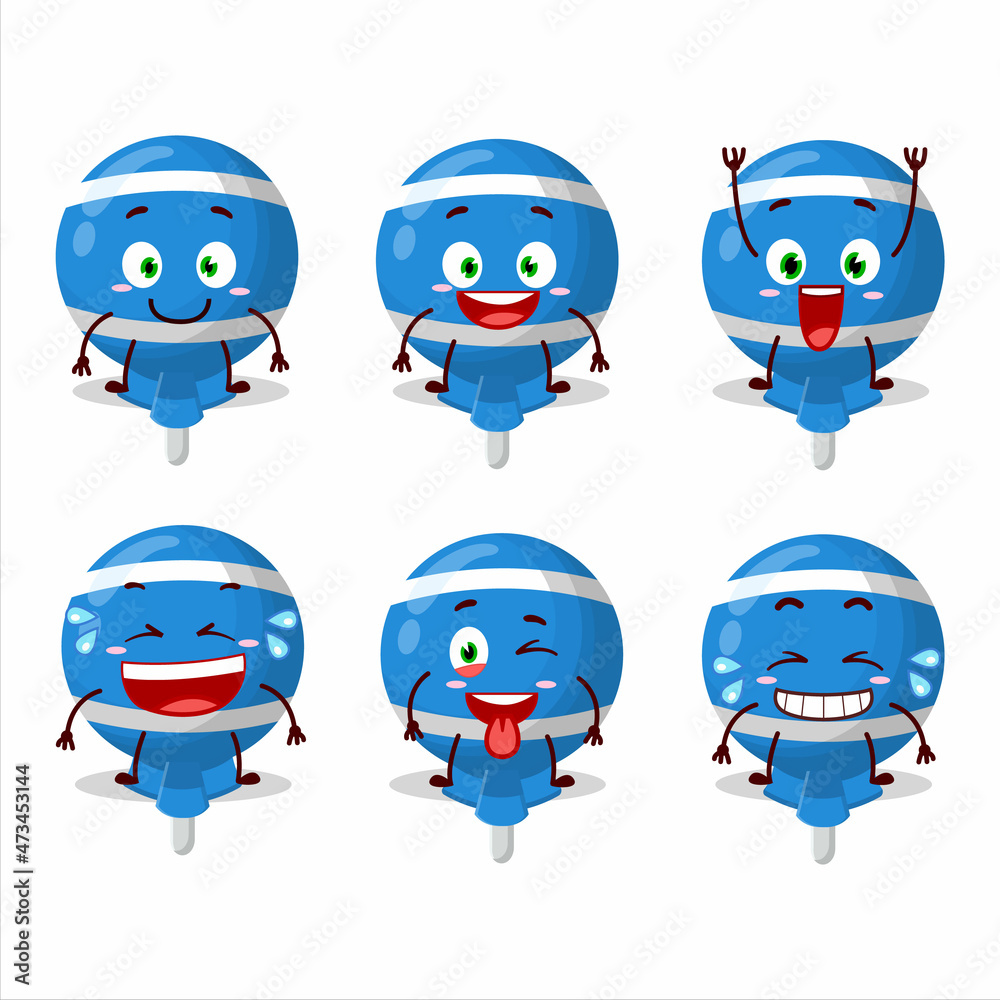 Sticker Cartoon character of blue lolipop wrapped with smile expression