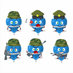 A charming soldier blue lolipop wrapped cartoon picture bring a gun machine